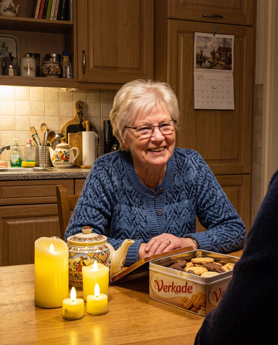Klantfoto van Akaro waxinelichtjes op de keukentafel