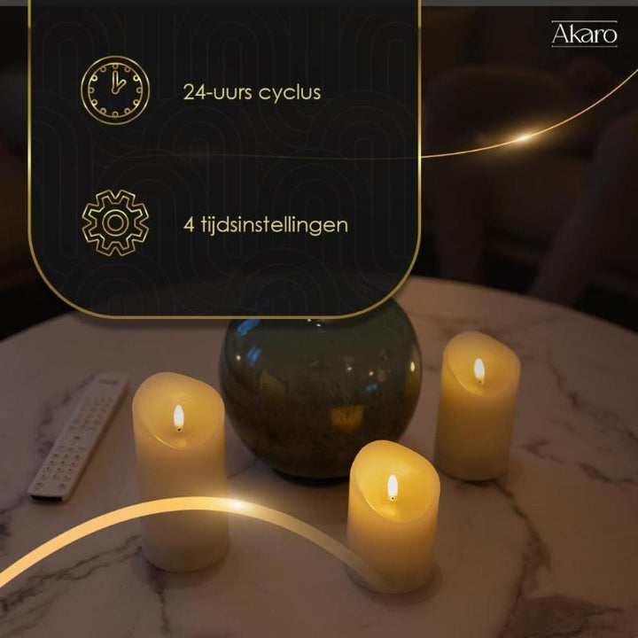 Set van 3 oplaadbare led kaarsen	 met afstandsbediening. Oplaadbare kaarsen met timer. 