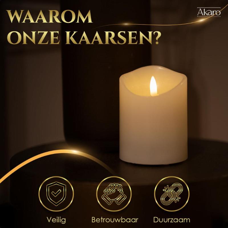Set van 3 oplaadbare led kaarsen. Duurzame led kaarsen, veilig voor kinderen en huisdieren. 
