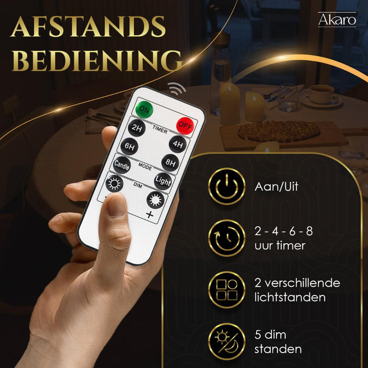 Set van 3 oplaadbare led kaarsen	 met afstandsbediening. Realistisch door dimmen en flikkeren en bewegende vlam. 