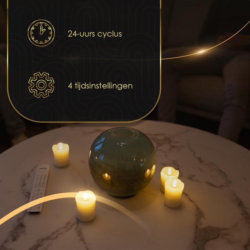 Set van 6 oplaadbare led kaarsen klein	 met afstandsbediening. Oplaadbare kaarsen met timer. 