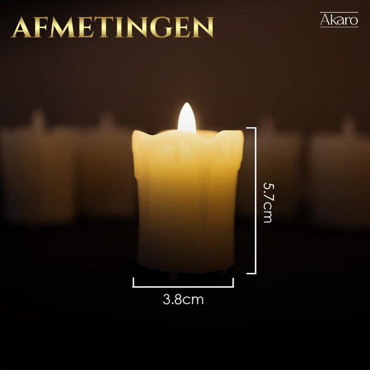 Set van 6 oplaadbare led kaarsen klein	 afmetingen. Kleine kaars en grote kaars. 