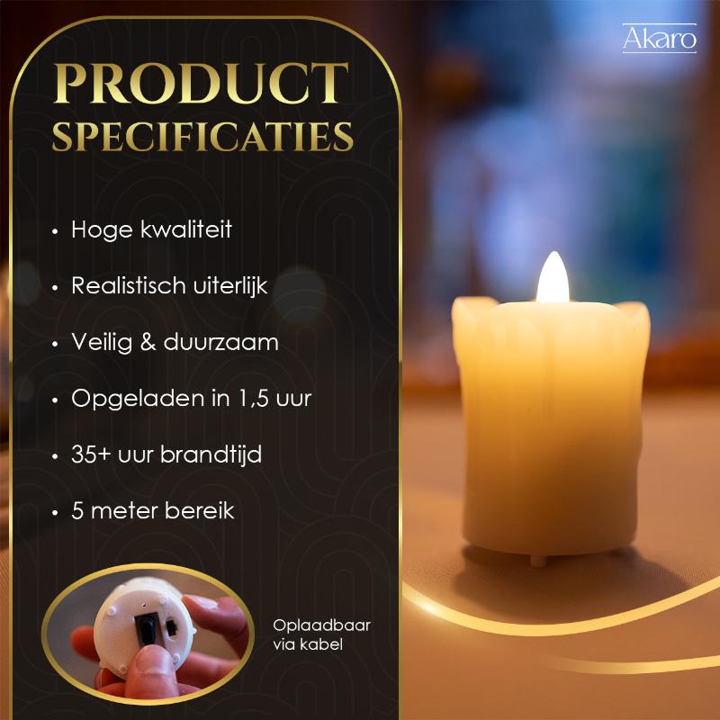 Set van 6 oplaadbare led kaarsen klein. Realistische led kaarsen met lange brandtijd. 