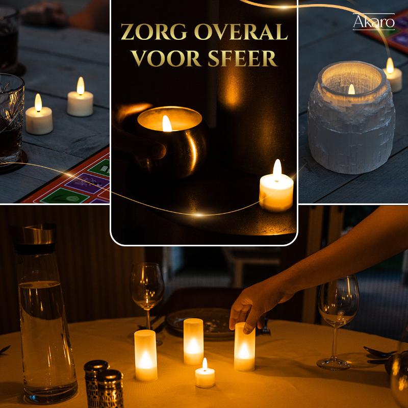 Set van 12 oplaadbare waxinelichtjes. Luxe led kaarsen voor thuis, sfeervol.